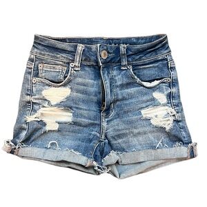 American Eagle Hi-Rise Shortie Distressed Denim Shorts Size 0